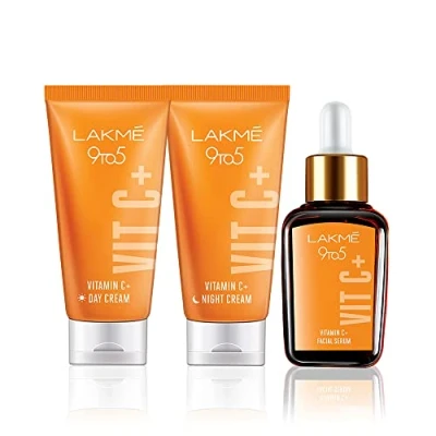 Image of Lakme Vitamin C Day Cream+Night Cream+Serum combo Brightening, Non Greasy, Fight dull skin