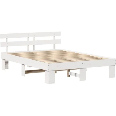Image of Bed Frame with Headboard White 150x200 cm Solid Wood Pine Vidaxl