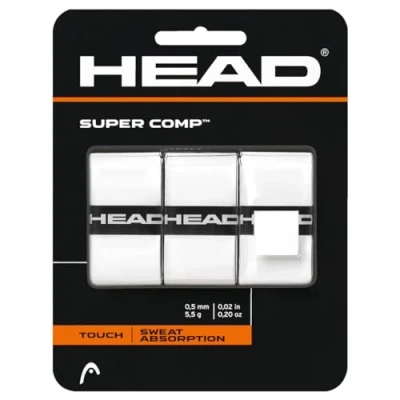 Image of HEAD Unisex Super Comp Racquet Overgrip Tennis Racket Grip Tape 3 Pack White, One Size UK