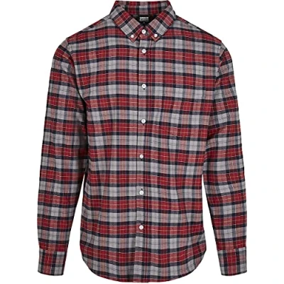 Image of Urban Classics Plaid Cotton Shirt Shirt, Men&#039;s, Size: Small, Asphalt/red
