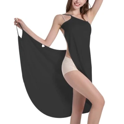 Image of Bamboo Wrap Dress Cover Up,Cover up for Women Spaghetti Strap Backless Towel Up, Long Bathing Suit Wrap, Beach Around Dresses Black S