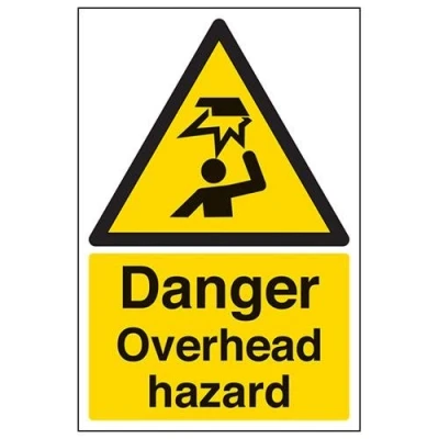 Image of V Safety Danger Overhead Hazard Sign 200mm x 300mm Self Adhesive Vinyl