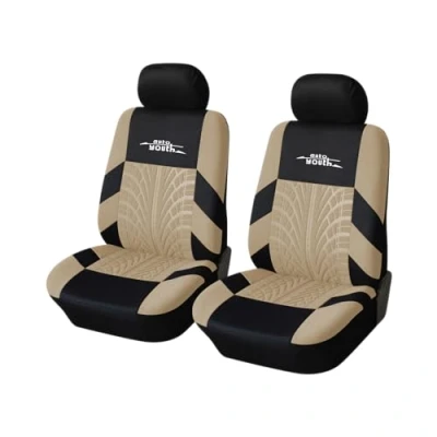 Image of AUTOYOUTH Car Seat Covers TIRE TRACK Fashion Front Pair Universal For Cars Truck Van Set Protector Auto Parts, Beige