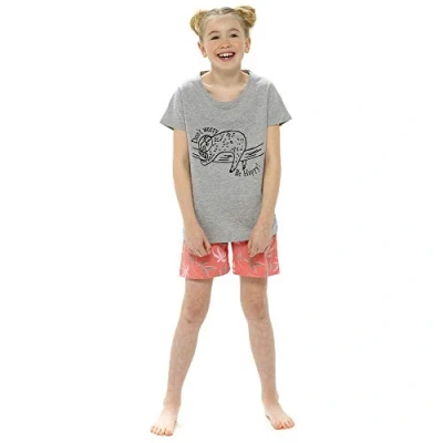 Image of undercover lingerie Girls Sloth Short Pyjamas LN227 Grey/Coral 9 10 Years