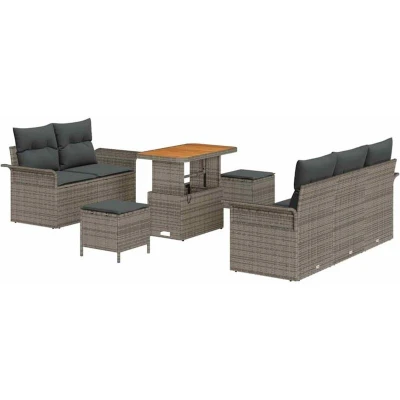 Image of vidaXL 8 Piece Garden Sofa Set with Cushions Grey Poly Rattan Acacia