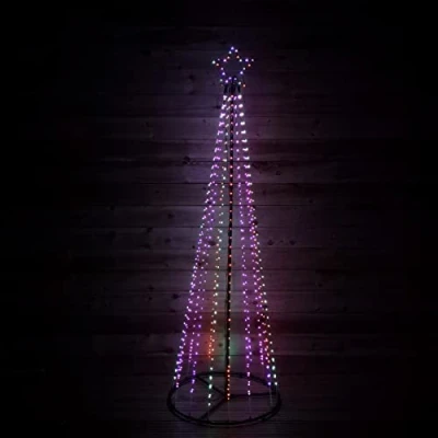 Image of Samuel ALEXANDER 13ft 4m Christmas Outdoor Black Pin Wire LED Pyramid Maypole Tree with Speed Changing Chasing Controller and Static in Rainbow