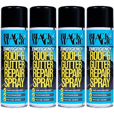 Image of Black Magic Emergency Roof and Gutter Spray 4 x 500ml Repairs Crack Leaks Powerful Bitumen Formula Easy to Use
