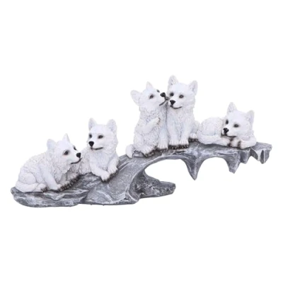 Image of Nemesis Now Winter Litter Set of Wolves on Rock 25.7cm, Resin, White