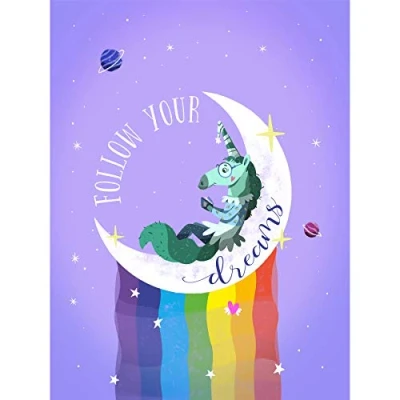 Image of Wee Blue Coo Unicorn Follow Your Dreams Wall Large Art Print Poster Decor 18x24 inch
