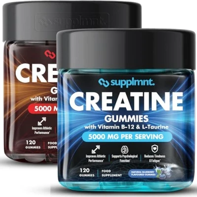 Image of Creatine 120 Gummies Max 5000mg for Men &amp; Women Monohydrate Plus B12 and L Taurine Chewable Gummies, 2 x 1 Month Supply (Dual Pack, Cola Blue Raspberry)