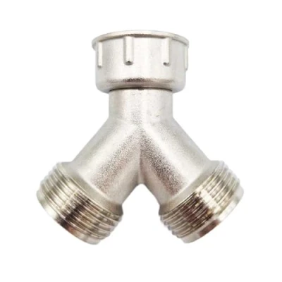 Image of Brass Metal Washing Machine Y Piece 3/4 Splitter 2 Way Hose Connector