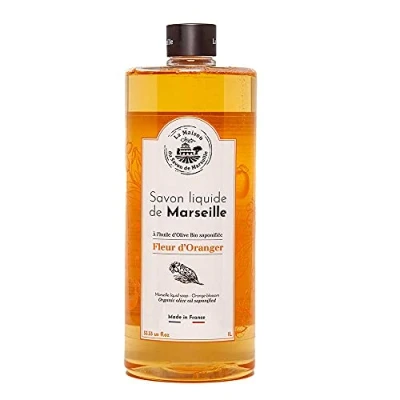 Image of Maison du Savon De Marseille French Liquid Soap with Organic Olive Oil Orange Blossom Fragrance 1 Litre Bottle