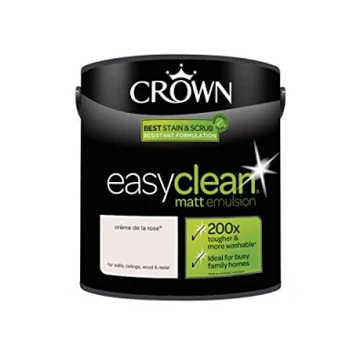Image of 2.5L CROWN Easy Clean MATT Emulsion Multi Surface Paint That can be Used on Walls, Ceilings, Wood and Metal. Stain &amp; Scrub Resistant Formula Creme De La Rose