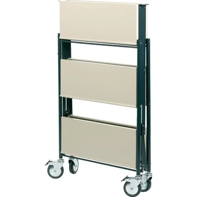 Image of Folding Trolley; 3 Tier; Swivel (x2 Braked) Castors; Steel Creme/Black