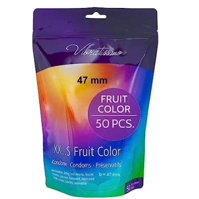 Image of VIBRATISSIMO Fruit Coloured Condoms 50 Pack I Feel Real &amp; Extra Lubricated for Men Resealable Condom Bag Colourful Ultra Thin w=47mm
