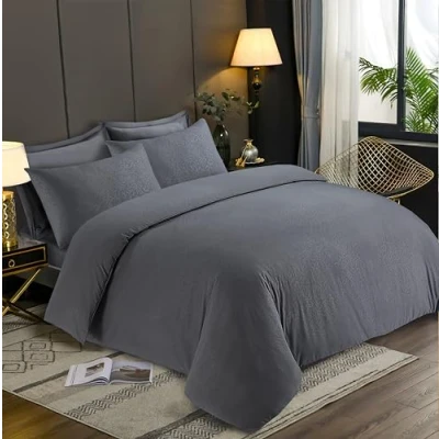 Image of LYMA Bedding Duvet Cover Set Double Leafs Embossed, OEKO TEX Certified, Ultra Soft NanoPlush Brushed Quick Dry &amp; Button Closure, Wrinkle Fade Resistant Quilt with Pillowcase (Dark Grey)
