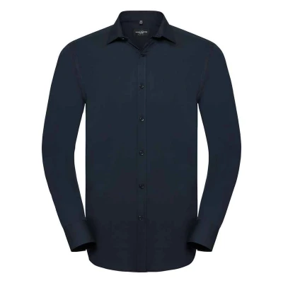 Image of Russell Athletic Collection Mens Ultimate Stretch Long Sleeved Formal Shirt (Bright Navy) Navy/Blue Size 4XL