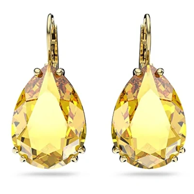 Image of Swarovski Millenia Drop Earrings, Yellow Pear Cut Crystals in a Gold Tone Plated Setting, from the Collection
