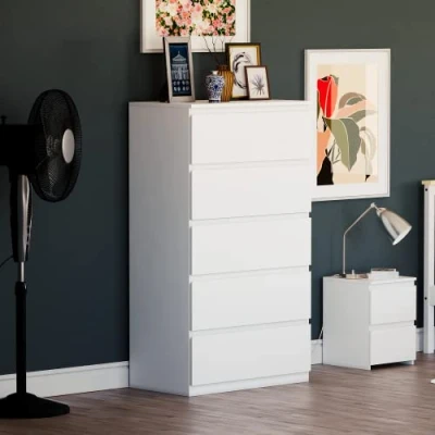 Image of Vida Designs Denver Drawer Chests (White, 5 Drawer)