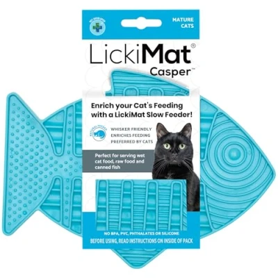Image of LickiMat Casper, Fish Shaped Cat Slow Feeders for Feline Boredom and Anxiety Reduction; Perfect Food, Treats Reduction, Turquoise