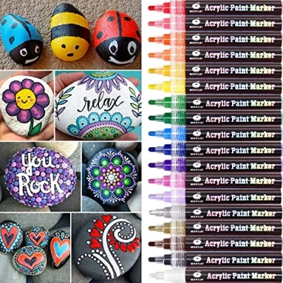 Image of wonsar Acrylic Paint Pens for Rock Painting Stones Ceramic Porcelain Glass Pebbles Fabric Wood Kids DIY, Canvas (18 Medium Tip)