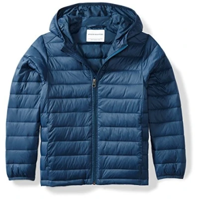 Image of Amazon Essentials Boys&#039; Lightweight Water Resistant Packable Hooded Puffer Coat, Navy, 8 Years