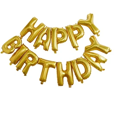 Image of Ginger Ray Gold Happy Birthday Foiled Balloon Bunting Party Decoration No Helium Needed, Multicolour