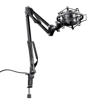 Image of Trust Gaming GXT 253 Emita Streaming Microphone Arm, Universal Boom Adjustable Mic Stand with Desk Clamp and Shock Mount for Streaming, Vlogging, Podcasting Recording Black