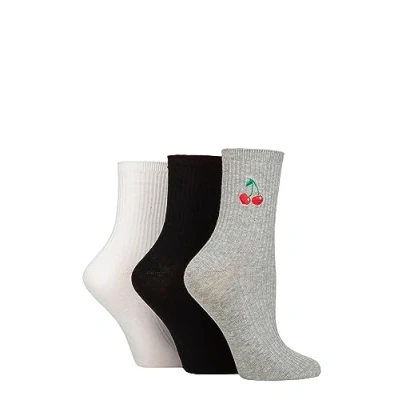 Image of Women&#039;s 3 Pair SOCKSHOP Wildfeet Embroidered Ribbed Socks Black / White Grey Cherry 4 8