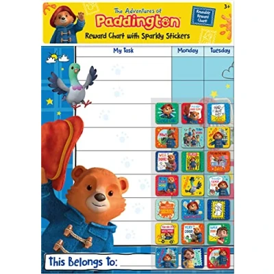 Image of Paper Projects 01.70.30.034 The Adventures of Paddington Reward 56 Sparkly Stickers, Chart is Wipe Clean, Blue, 29.7cm x 42cm