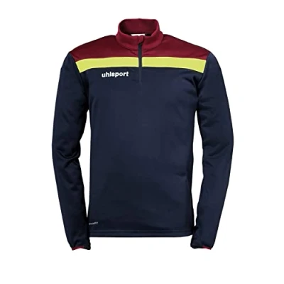Image of Uhlsport Offense 23 1/4 Zip Top Men&#039;s Sweatshirt Navy/Bordeaux/Fluo Yellow, Small