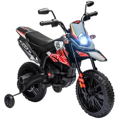 Image of AIYAPLAY 12V Kids Motorbike, Aprilia Licenced Electric Motorbike with Training Wheels, Spring Suspension, LED Light, Music, USB, Bike for Boys Girls, Red