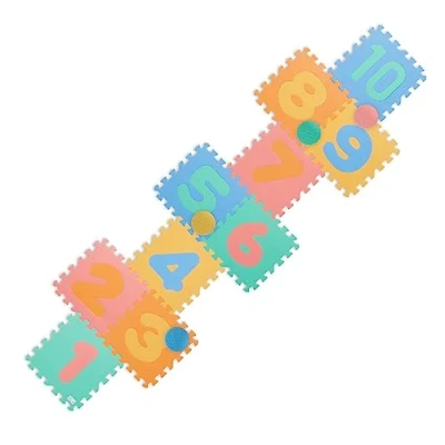Image of Relaxdays Puzzle Play Mat, Crawling Baby Jigsaw, Hopscotch Game, 1 10 Numbers, Non Toxic, Washable, Soft Foam, Colourful, 1x30x30 cm