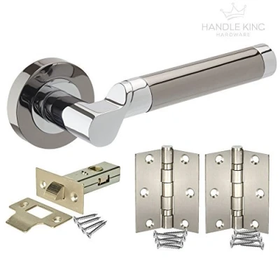 Image of Black Nickel Door Handle Pack with and Polished Chrome Levers, Latch Hinges H750043D HL1