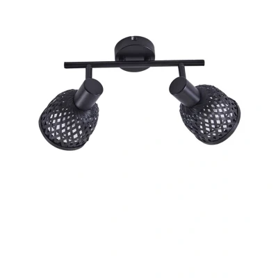 Image of Lindby ceiling light Eskil, 2 bulb, black, bamboo, Ø 10 cm