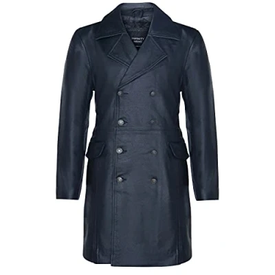 Image of Men&#039;s General Long Black WW2 Military German Naval U Boat Leather Trench Overcoat S