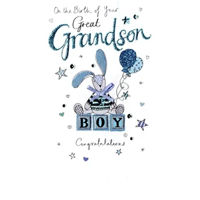 Image of New Baby Great Grandson Luxury Champagne Greeting Card Hand Finished Cards