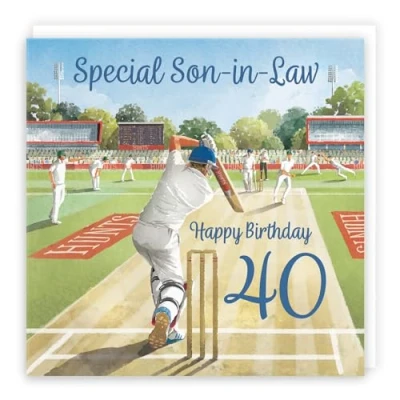 Image of Hunts England 40th Son in Law Cricket Birthday Card Milo&#039;s Gallery Age 40 Sport Fun For Year Old Fan Forty