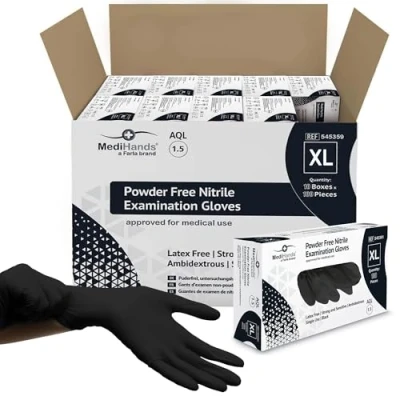 Image of Farla Medical MediHands Black Nitrile Gloves Powder Free Latex Pack of 100 (XL (Pack 1000))