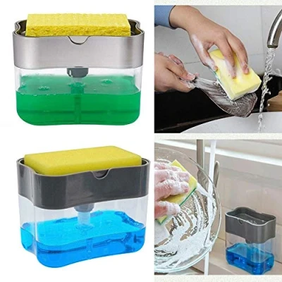 Image of Washing Up Liquid Pump Dispenser &amp; SPONGE Set Action Dish Soap