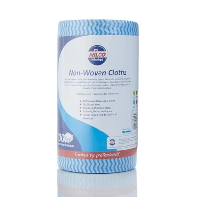 Image of Nilco Non Woven All Purpose Cleaning Cloths Durable Viscose and Polyester Blend, Effective Stain Dirt Removal, Blue 100 Sheets