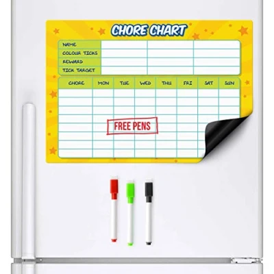 Image of CKB LTD CHORE CHART Magnetic Fridge Board With Drywipe Marker White &amp; Pen Magnet Whiteboard Kitchen Home Office Memo Notice Family Rota Large Jobs To Do A3 Meal Daily Planner