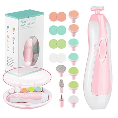 Image of Zooawa Baby Nail Clipper 20 in 1, Electric Trimmer,Baby File Kit with Extra 12 Replacement Pads,Trim Polish Grooming for Newborn Infant Toddler or Adults Toes Fingernails Care,Pink