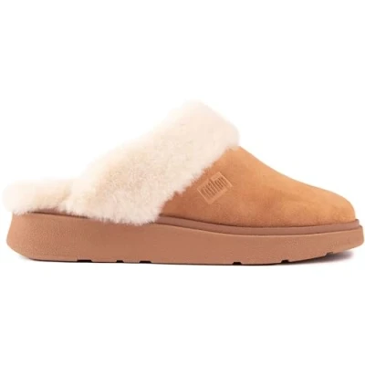 Image of Fitflop Women&#039;s Gen FF Shearling Collar Suede Slippers, Desert Tan, 3 UK