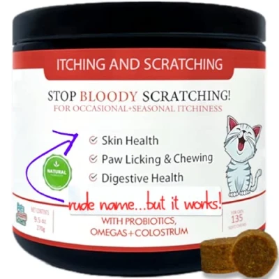 Image of Pets Calm Down Itching &amp; Scratching Relief cat treats. Supports scratching, sneezing, rubbing, chewing, coughing, sore skin. within 30 days. Great taste. Quick and easy. 90 tablets
