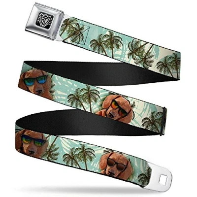 Image of Buckle Down Men&#039;s Seatbelt Belt Dog Regular, Dachshund in Shades W/Palm Trees, 1.5&quot; Wide, 24/38&quot; Long