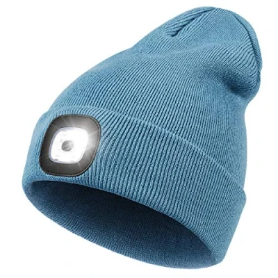 Image of Rechargeable LED Lighted Beanie, Perfect Dad Gifts in Christmas, Stocking Fillers Cap with Light Hands Free Head Torch Unisex Winter Warm Knit Beanie Blue