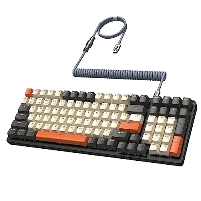 Image of MAMBASANKE K6 Pro 96% 3 Modes Mechanical Gaming Keyboard Hot Swap 4000mAh 2.4Ghz/Bluetooth 5.0/Wired with Coiled USB Cable Type C 9 RGB Backlit Blue Switch for MAC Laptop Shimmer