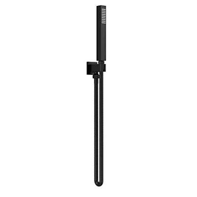 Image of nuie A4264 Shower Accessories Modern Bathroom Square Outlet Elbow with Wall Mount Parking Bracket, Flex Hose and Single Function Handset, 1265mm, Matt Black