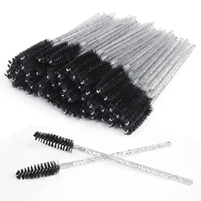 Image of SWKJ 60 PCS Disposable Eyelash Brushes, Eyebrow Spoolies, Mascara Wands Applicator Lash Brushes Castor Oil Brush Cosmetic Makeup Tools(Crystal black)
